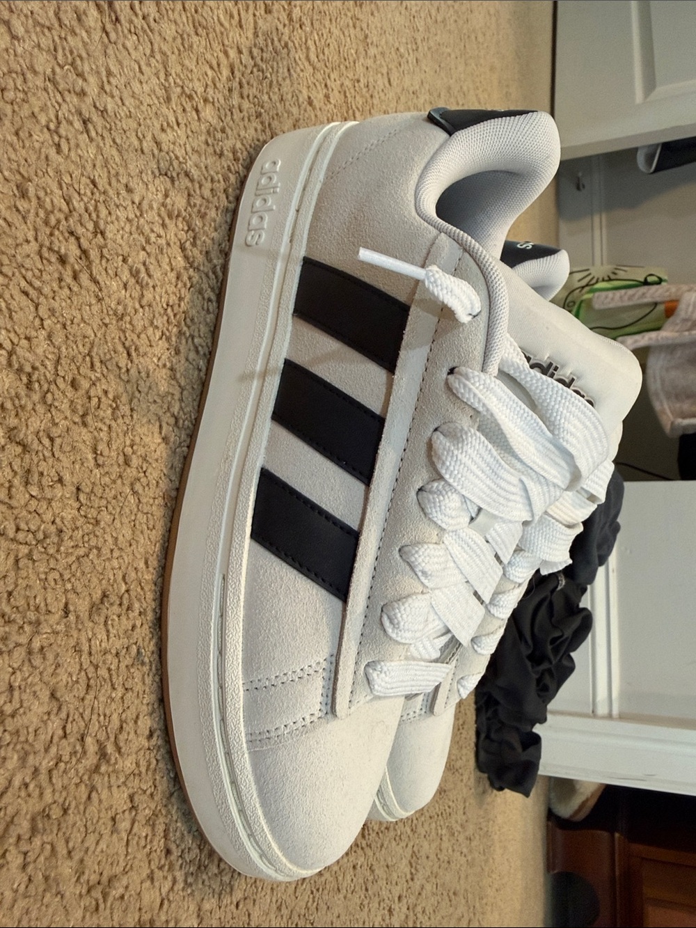 adidas White Sneakers with Black Three Stripes